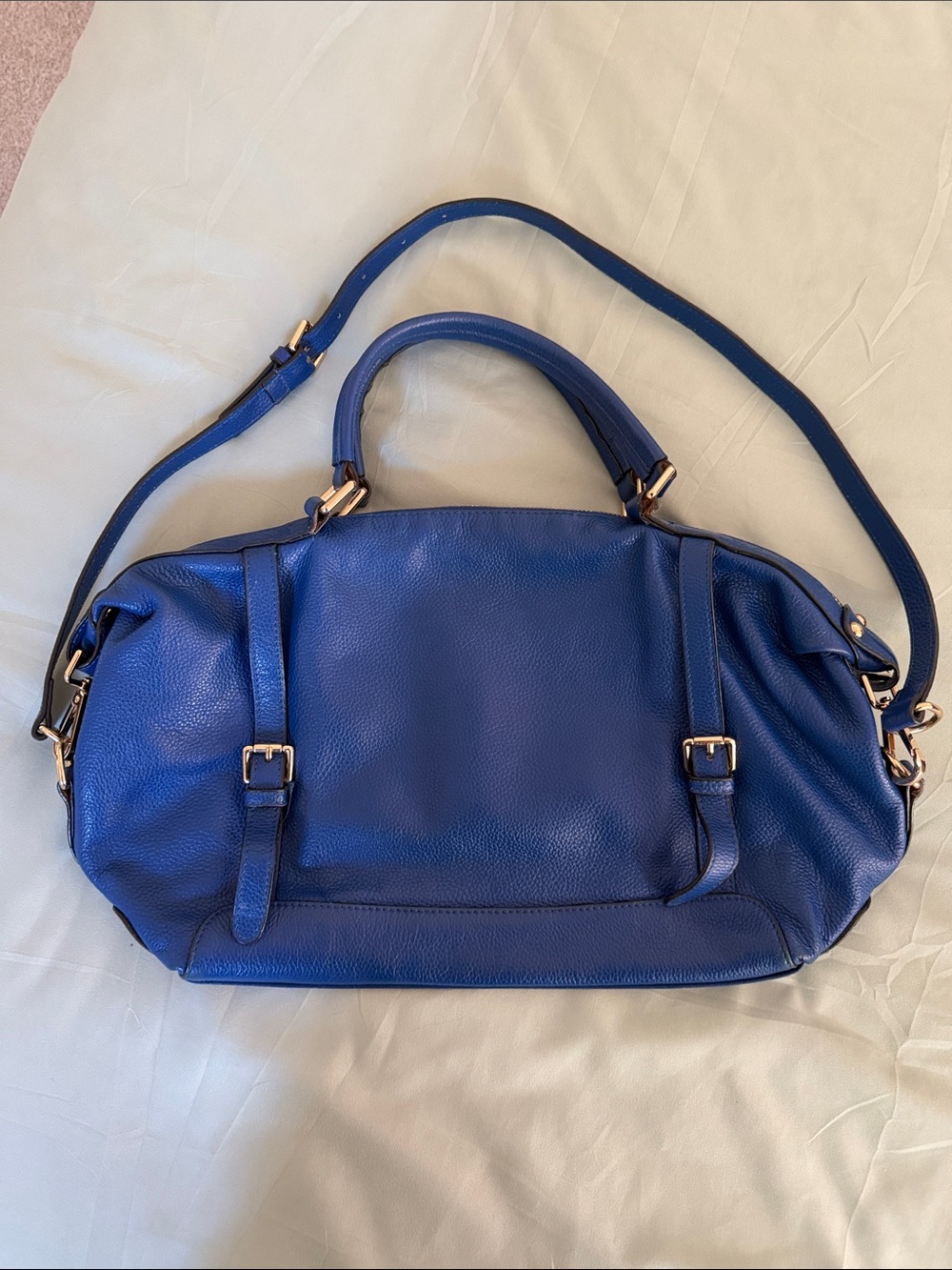 Ora Delphine Classic Blue Leather Tote Bag - real leather